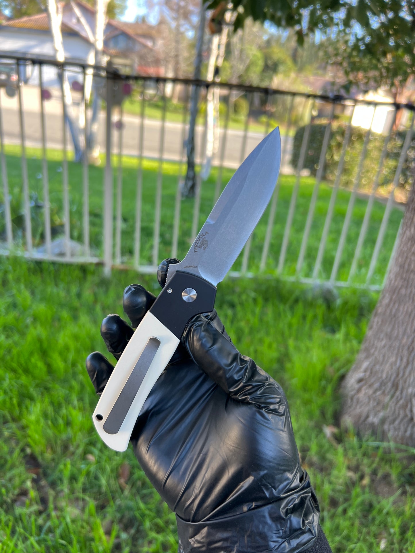 Pro-Tech Bob Terzuola ATCF Tuxedo AUTO Folding Knife 3.5" MagnaCut Black DLC Drop Point Blade, Black Aluminum Handles with Ivory Micarta Inlays - BT2752