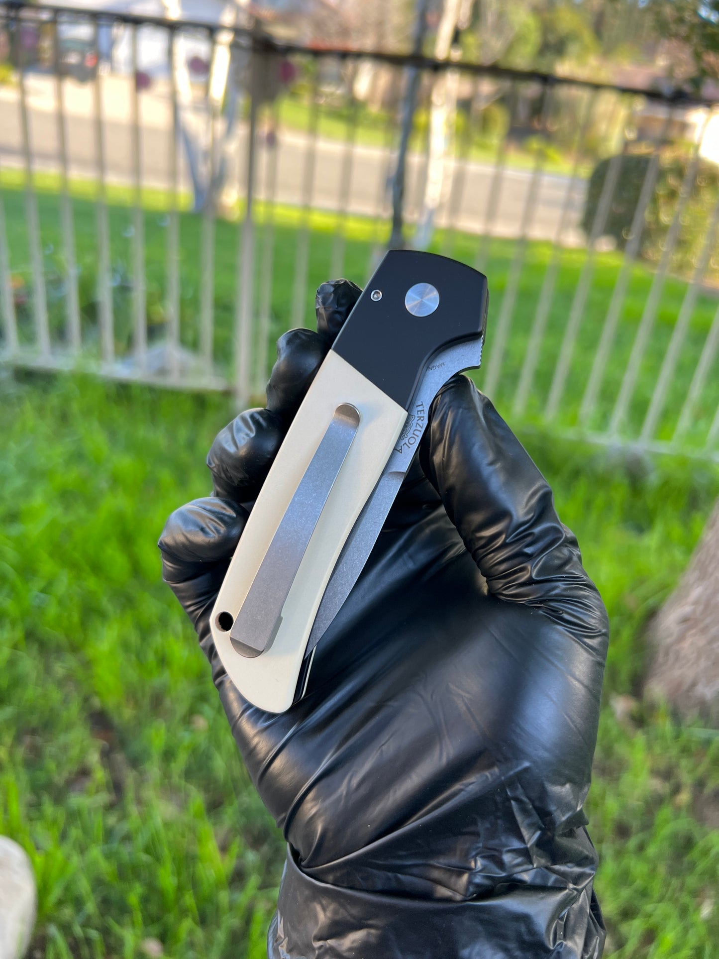 Pro-Tech Bob Terzuola ATCF Tuxedo AUTO Folding Knife 3.5" MagnaCut Black DLC Drop Point Blade, Black Aluminum Handles with Ivory Micarta Inlays - BT2752