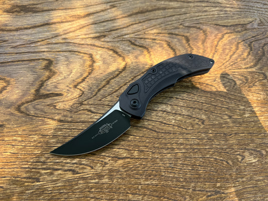 Microtech/Bastinelli Creations 268A-1T Brachial Tactical AUTO Folding Knife 3.5" Black Trailing Point Blade, Milled Black Aluminum Handles