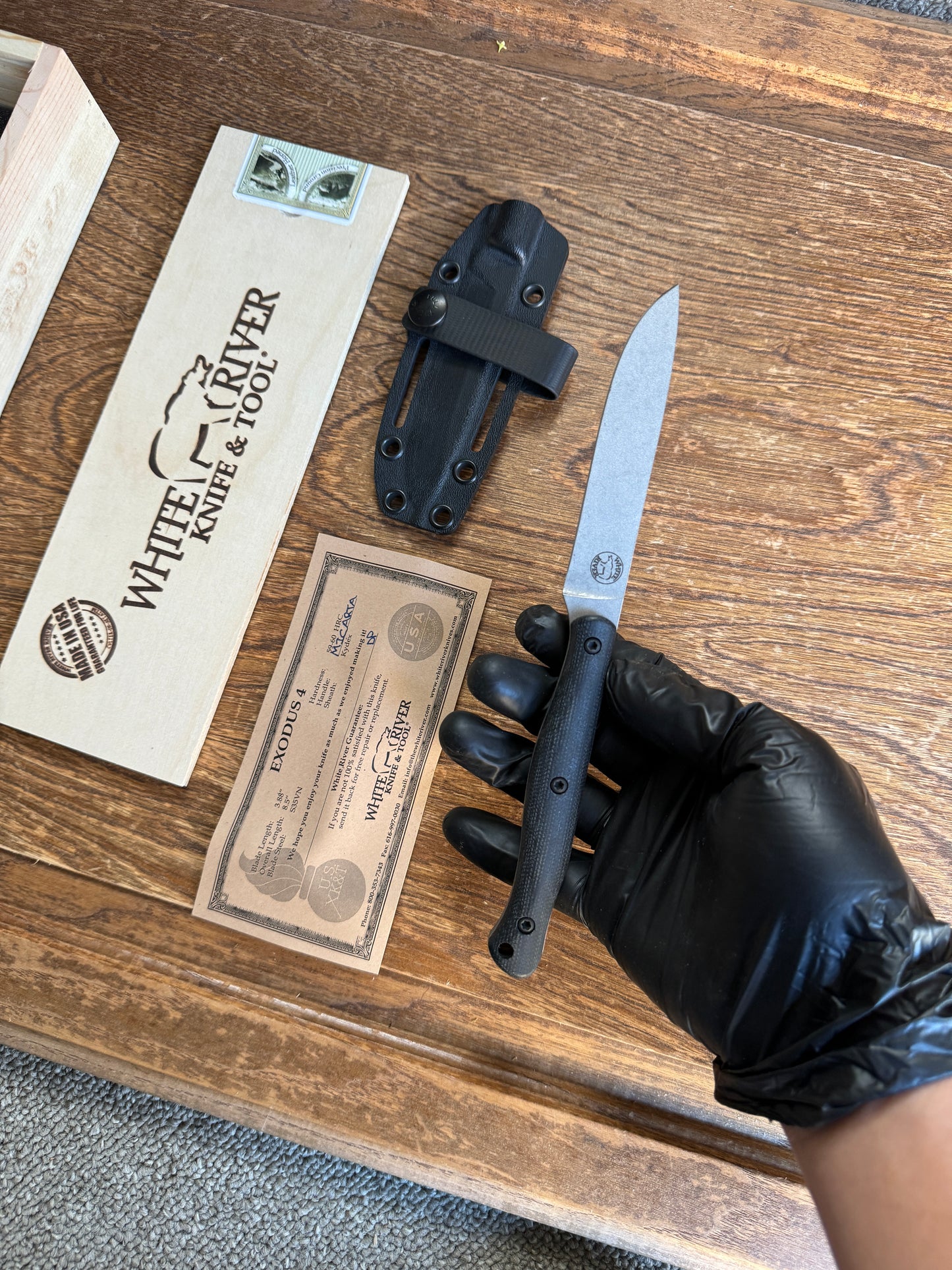 White River Knives Exodus 4 Fixed Blade Knife 3.88" S35VN Stonewashed, Black Canvas Micarta Handles, Kydex Sheath - EX-4